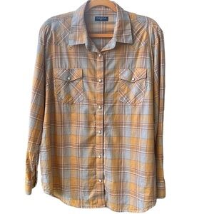 Pashartuk Men’s Plaid Western Pearl Snap Longsleeve Shirt. Mustard/Brown. 2XL